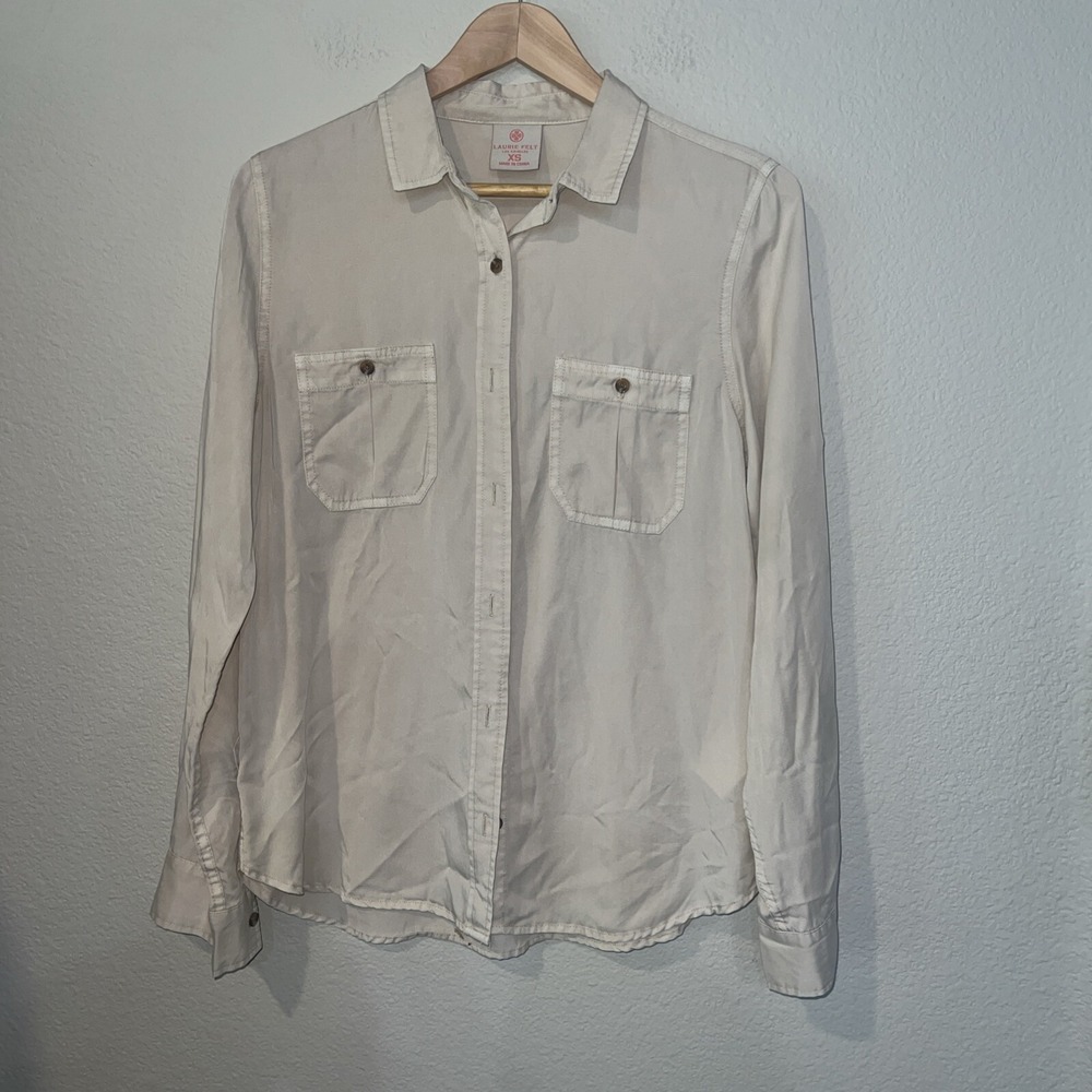 Laurie Felt Studio CREAM Easy Button Down TENCEL Shirt A471813.  SIZE XS